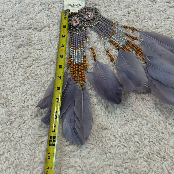 NWT Boutique long feather earrings in lavender and wood and silver—stunning - Picture 3 of 7